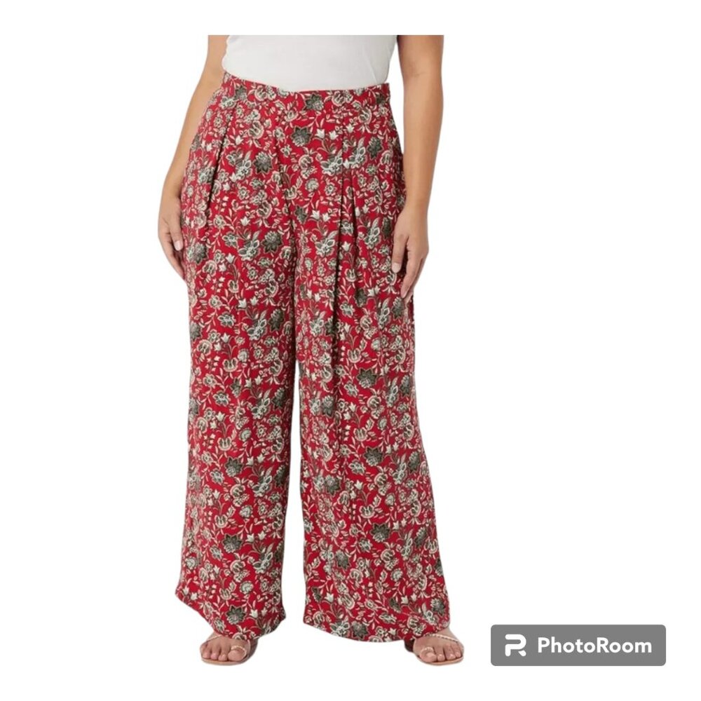 Making the Cut Season 3 Red Floral Crepe Pleated Wide Leg Pants size Small  NWT